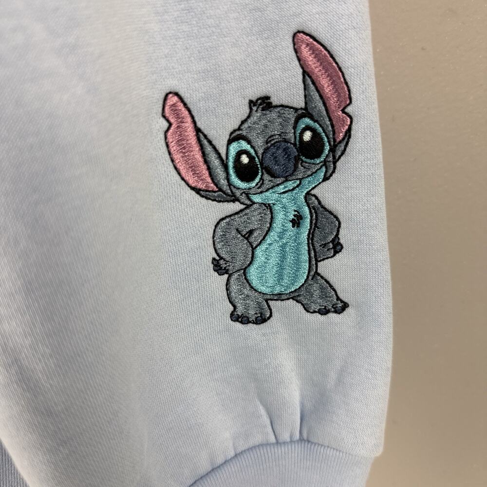 Disney Sweatshirt Womens XL Stitch Blue Hawaii Ohana Embroidered Crew Neck - Picture 3 of 7